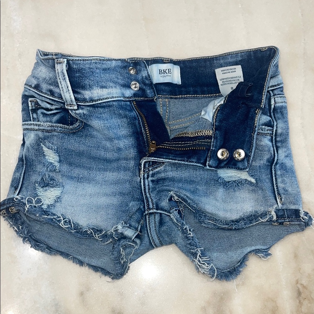 BKE Blue Distressed Denim Shorts Frayed Hem - Picture 2 of 3